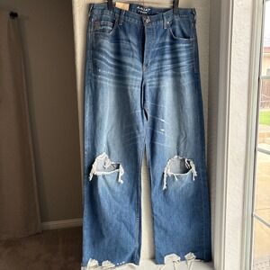 Ariat Womens Tomboy Wide Leg 33R Jeans Blue Distressed Ultra High Rise
